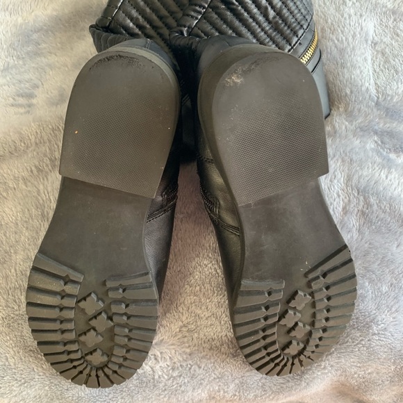 Steve Madden Gold Buckle Knee High Black Boots - Picture 5 of 7